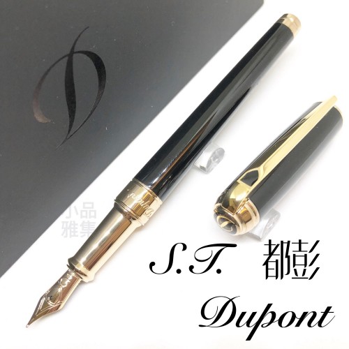 法國 S.T. DUPONT 都彭 LINE D Black lacquer & Gold 14K鋼筆（新款 MEDIUM系列）