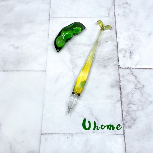 Uhome 佑鴻工藝 純手工  玻璃沾水筆 豆芽系列 D款（黃綠豆芽）