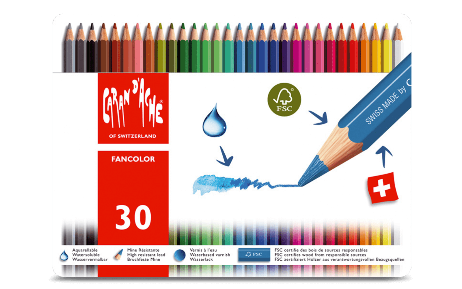 瑞士卡達caran D Ache 高級水性色鉛筆 30色