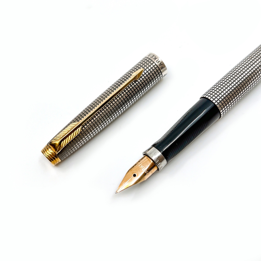 ☆二手美品極新☆ 老筆派克Parker 75 純銀格平頂14K 美國製65尖