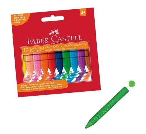 德國 Faber-Castell 輝柏 握得住 可擦拭大三角粗芯蠟筆 (12色)122540