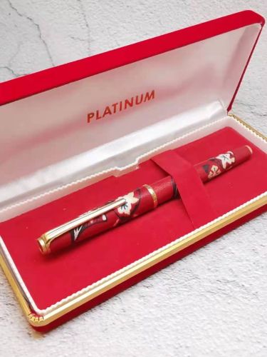 = 新品 = PLATINUM 白金 70年代 友禪染 羊革卷 扇面 18K 鋼筆