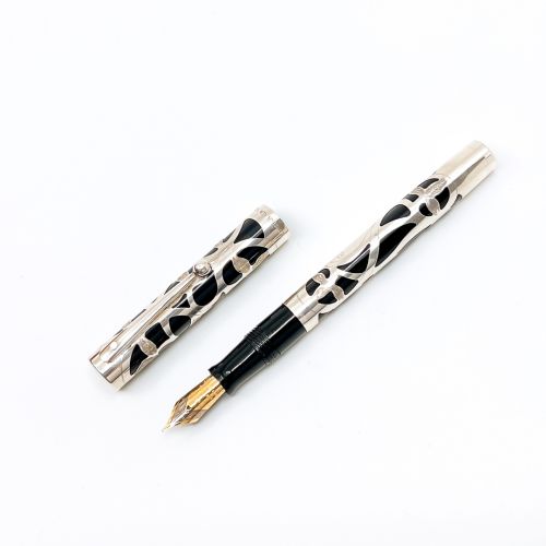 庫存新品 西華  SHEAFFER  純銀筆桿通花套 鋼筆  18K金尖