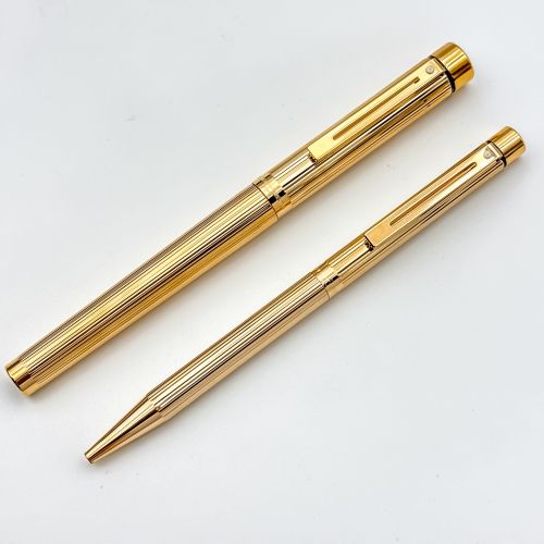 =庫存新品= SHEAFFER 西華 TARGA 鍍金 直條紋 14K 澳洲製 鋼筆/原子筆對筆 