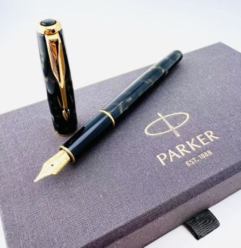 =中古美品= 派克 Parker Sonnet 商籟  珐瑯烤漆 鋼筆 (黑雲紋烤漆）#YY1759D