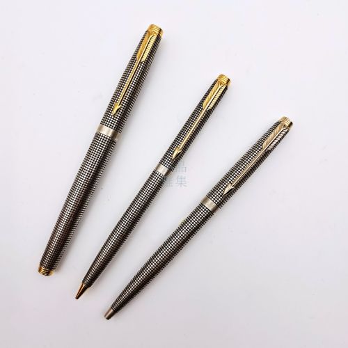 ☆典藏老筆☆派克 PARKER 75 純銀格 14K F尖 鋼筆/原子筆/自動鉛筆 套筆（凹頂）