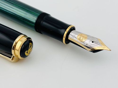 ☆庫存老筆☆德國 Pelikan 百利金 M1000 綠條紋桿 18K鋼筆#雙鳥#PF章#絕版品#庫新