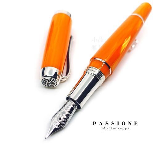 義大利 Montegrappa 萬特佳 PASSIONE 熱情系列 18K 賽璐璐純銀 鋼筆（橘色）